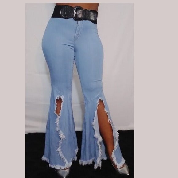 LIGHT WASHED BELL BOTTOM PANTS SIZE LARGE - Picture 1 of 4